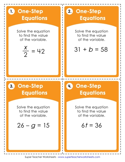 Preview image for One-Step Equations  (All Operations, Positive Numbers Only)