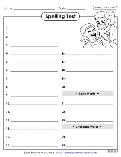 Spelling Test (Careers) Spelling F Worksheet