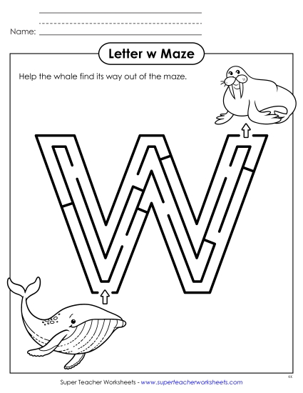 New Lowercase Letter w Maze Worksheet