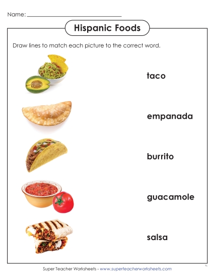 New Hispanic Foods: Matching Worksheet New Hispanic Foods: Matching Worksheet