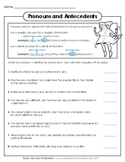 New Singular and Plural Pronouns and Antecedents Worksheet
