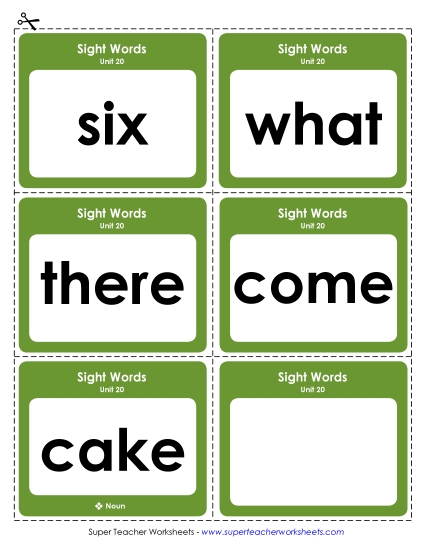 Flashcards (Unit 20) Sight Words Worksheet