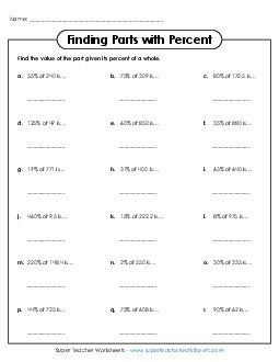 New Finding Parts with Percent Worksheet Worksheet
