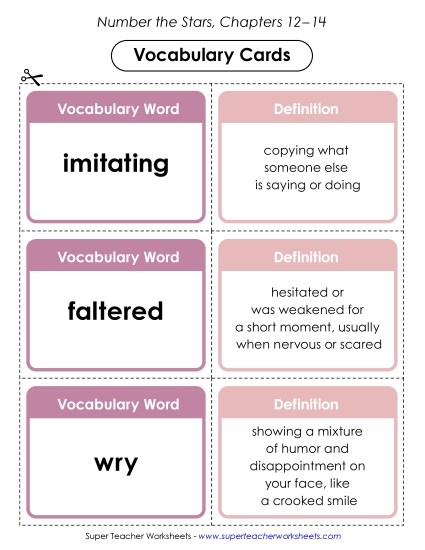 New Chapters 12–14 Vocabulary Cards Worksheet
