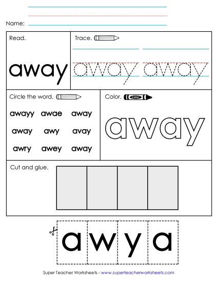 Worksheet 2: Away Sight Words Individual Worksheet