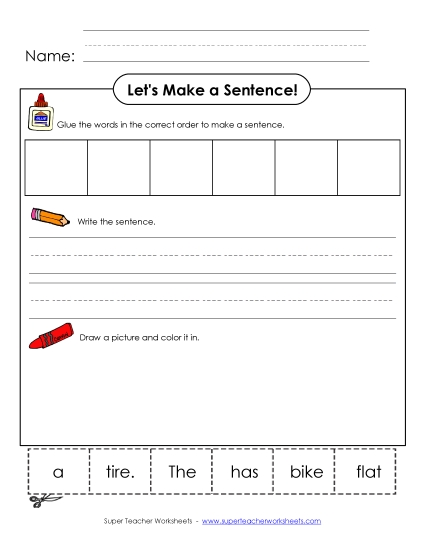Build-a-Sentence: Bike Tire Phonics Silent E Worksheet