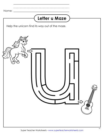 New Lowercase Letter u Maze Worksheet