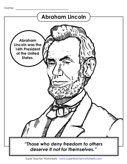 Abraham Lincoln  Presidents Worksheet