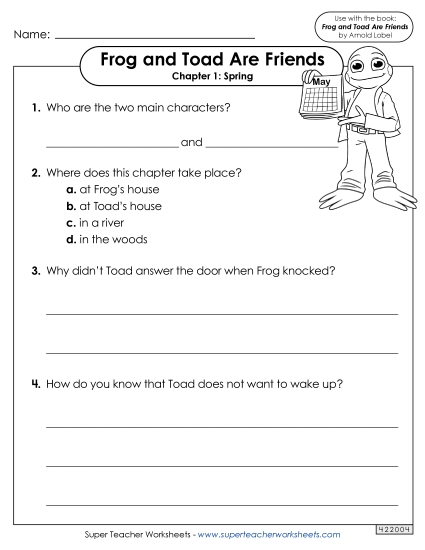 Questions for Chapter 1 Free Book Frog And Toad Worksheet
