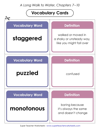 New Vocabulary Cards (Chapters 7–10) Worksheet