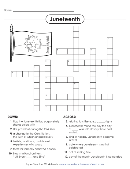 New Juneteenth Crossword Worksheet New Juneteenth Crossword Worksheet