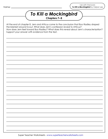 New Writing Prompt: Jem & Boo Radley Worksheet New Writing Prompt: Jem & Boo Radley Worksheet