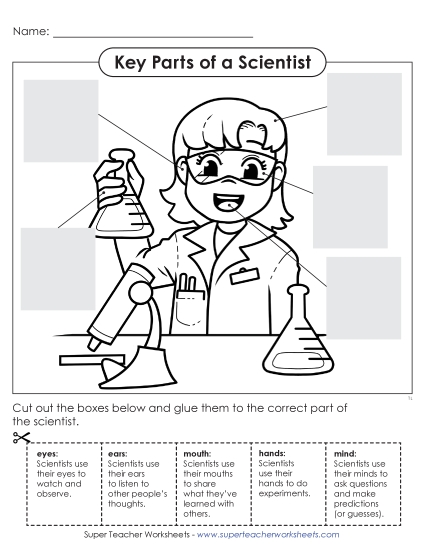 New Key Parts of a Scientist (Cut & Glue) Worksheet