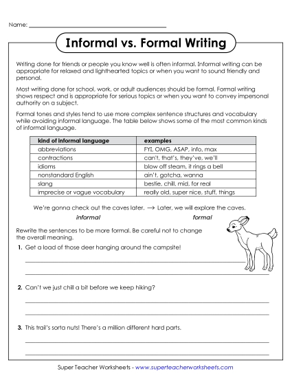 New Making Informal Sentences Formal Worksheet