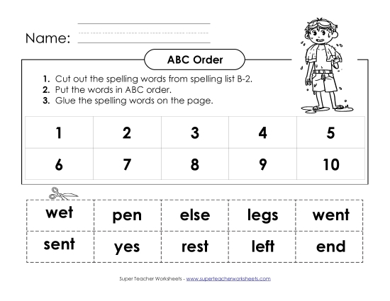 ABC Order - Cut & Glue (B-2) Spelling B Worksheet