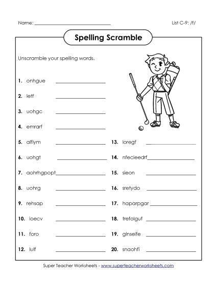 Unscramble (C-9) Spelling C Worksheet