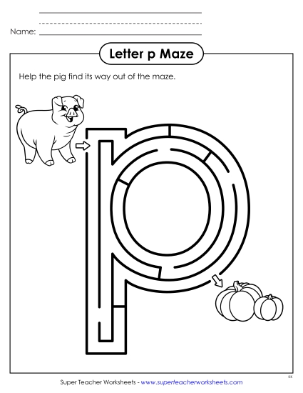 New Lowercase Letter p Maze Worksheet