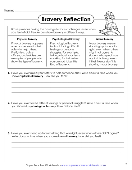 New Three Types of Bravery: Reflection Worksheet