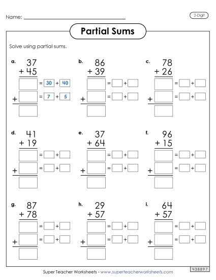 2-Digit Partial Sums Addition Worksheet