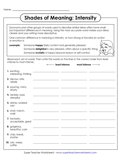 New Ordering Shades of Meaning Words Worksheet New Ordering Shades of Meaning Words Worksheet