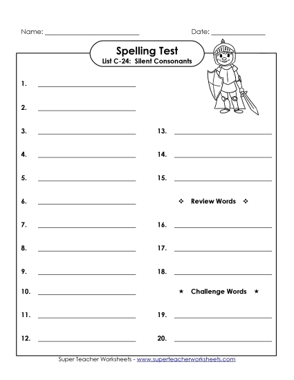 Spelling Test (C-24) Spelling C Worksheet