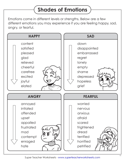 New Shades of Emotion Anchor Chart Worksheet