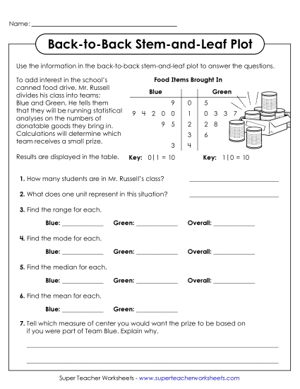 New Two-Sided Stem-and-Leaf Plot (Statistics) Worksheet