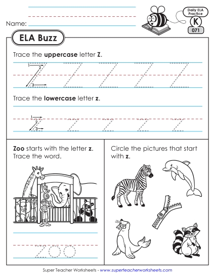 New Kindergarten ELA Buzz: Week 15 <br>Worksheets 71 through 75 Worksheet