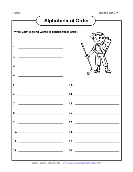 ABC Order: Write List (C-9) Spelling C Worksheet