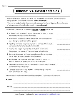 Identifying Random and Biased Samples Statistics Worksheet