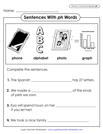 New Sentences With <i>ph</i> Words Worksheet New Sentences With <i>ph</i> Words Worksheet