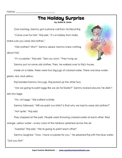 The Holiday Surprise 2nd Grade Reading Comprehension Worksheet