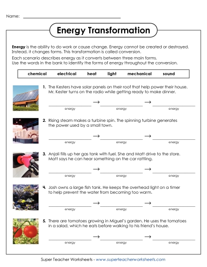 New Three-Step Energy Transformations Worksheet