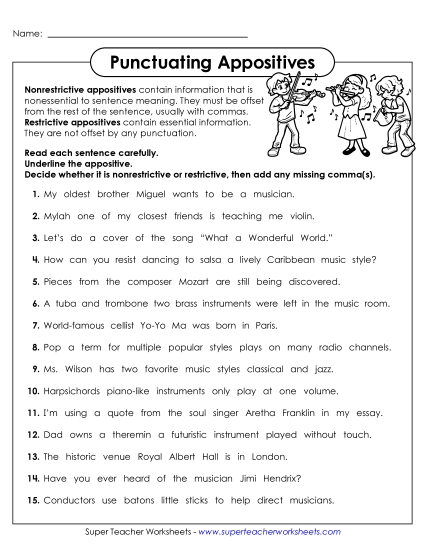 Punctuating Appositives (Extra Practice) Worksheet