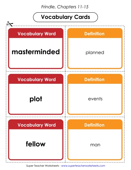 Vocab. Cards for Chapters 11-15 Books Worksheet