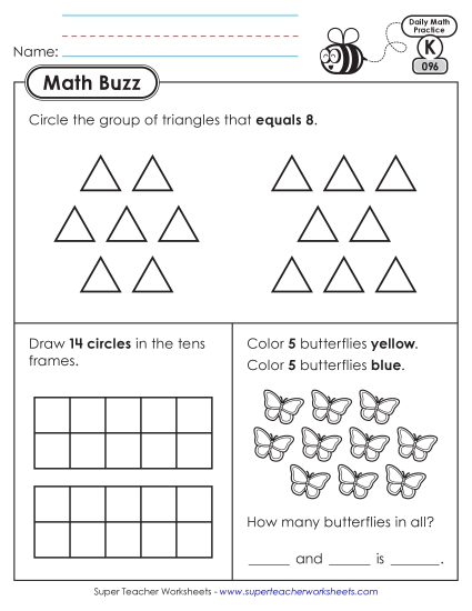 Kindergarten Math Buzz: Week 20 Worksheets 96 through 100