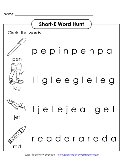 Preview image for Short E CVC Word Hunt with Pictures