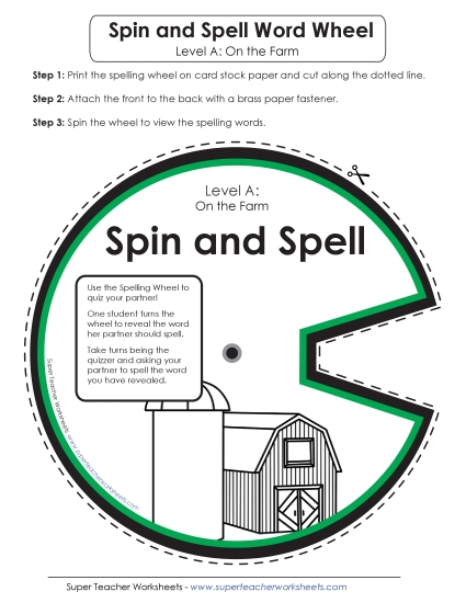 Word Wheel (A-Farm Words)  Spelling A Worksheet