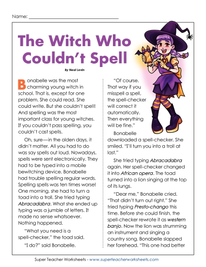 New The Witch Who Couldn't Spell Worksheet