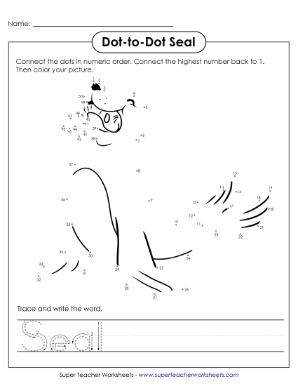 New Count to 50 & Write: Seal Worksheet