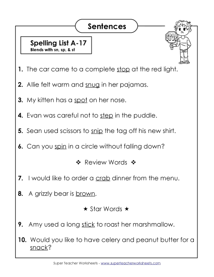 Preview image for Spelling Test Sentences 