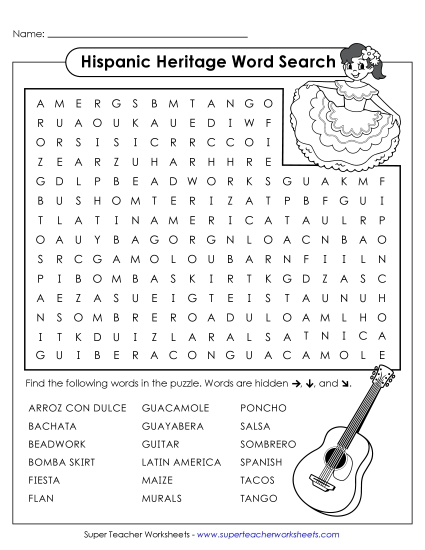 New Hispanic Heritage Word Search Worksheet New Hispanic Heritage Word Search Worksheet