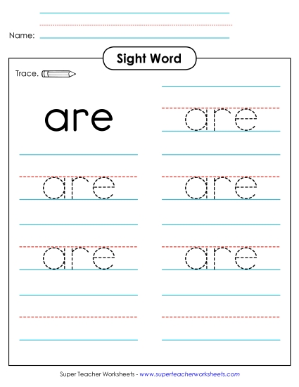 Trace the Word: Are Sight Words Individual Worksheet