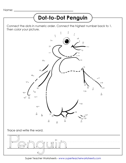 New Count to 50 & Write: Penguin Worksheet