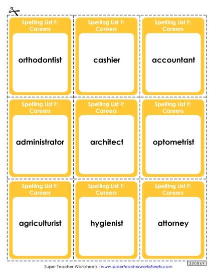 Flashcards (Careers) Spelling F Worksheet