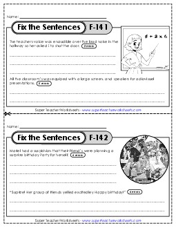 Fix the Sentences F-141 through F-145 Worksheet