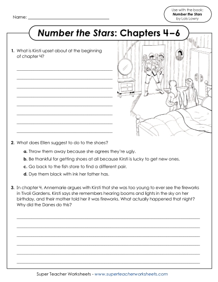 New Number the Stars: Questions for Chapters 4–6 Worksheet New Number the Stars: Questions for Chapters 4–6 Worksheet