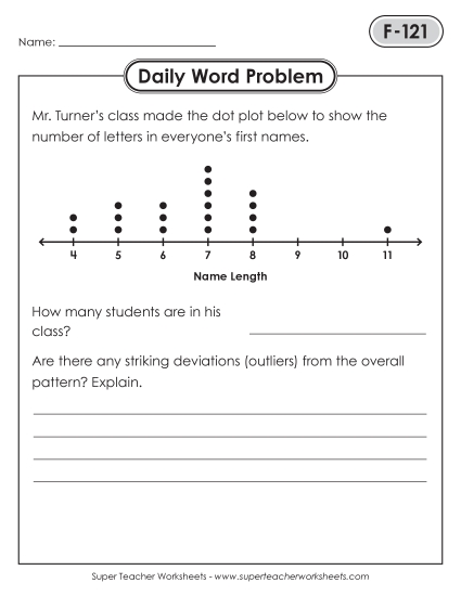 New Daily Word Problems<BR>F-121 through F-125 Worksheet New Daily Word Problems<BR>F-121 through F-125 Worksheet