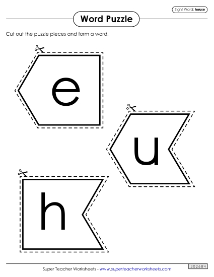 Word Puzzle: House Sight Words Individual Worksheet