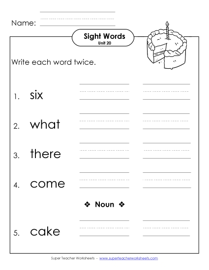Write Twice (Unit 20) Sight Words Worksheet